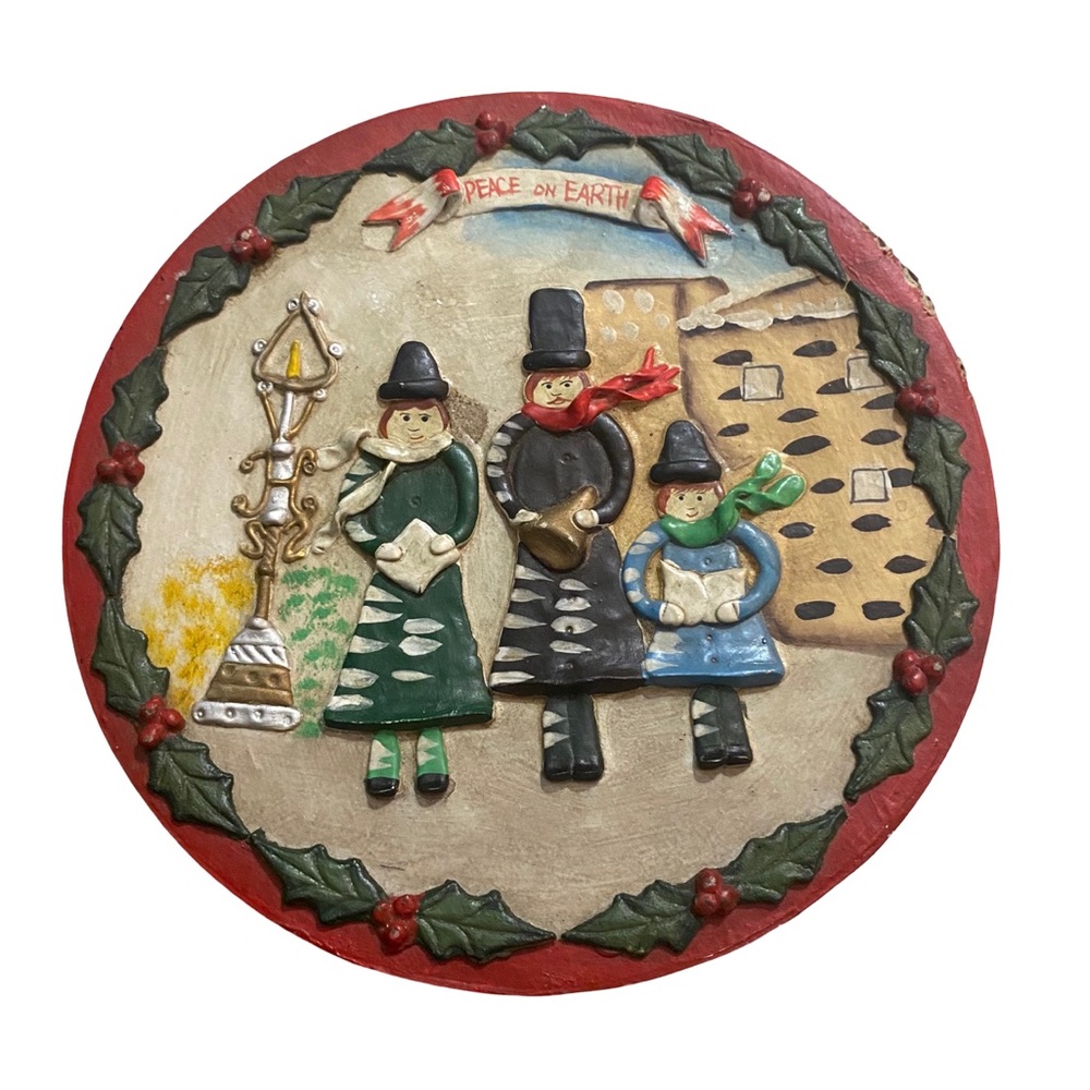 Vintage Handmade Christmas Holiday Round Nesting Box Peace on Earth
